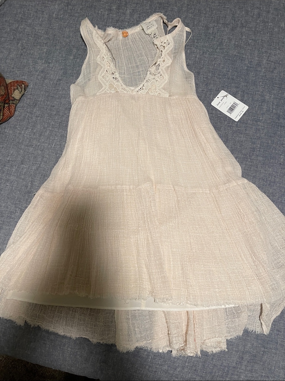 Free People Blush Cream Lace-Trim Mini Dress
